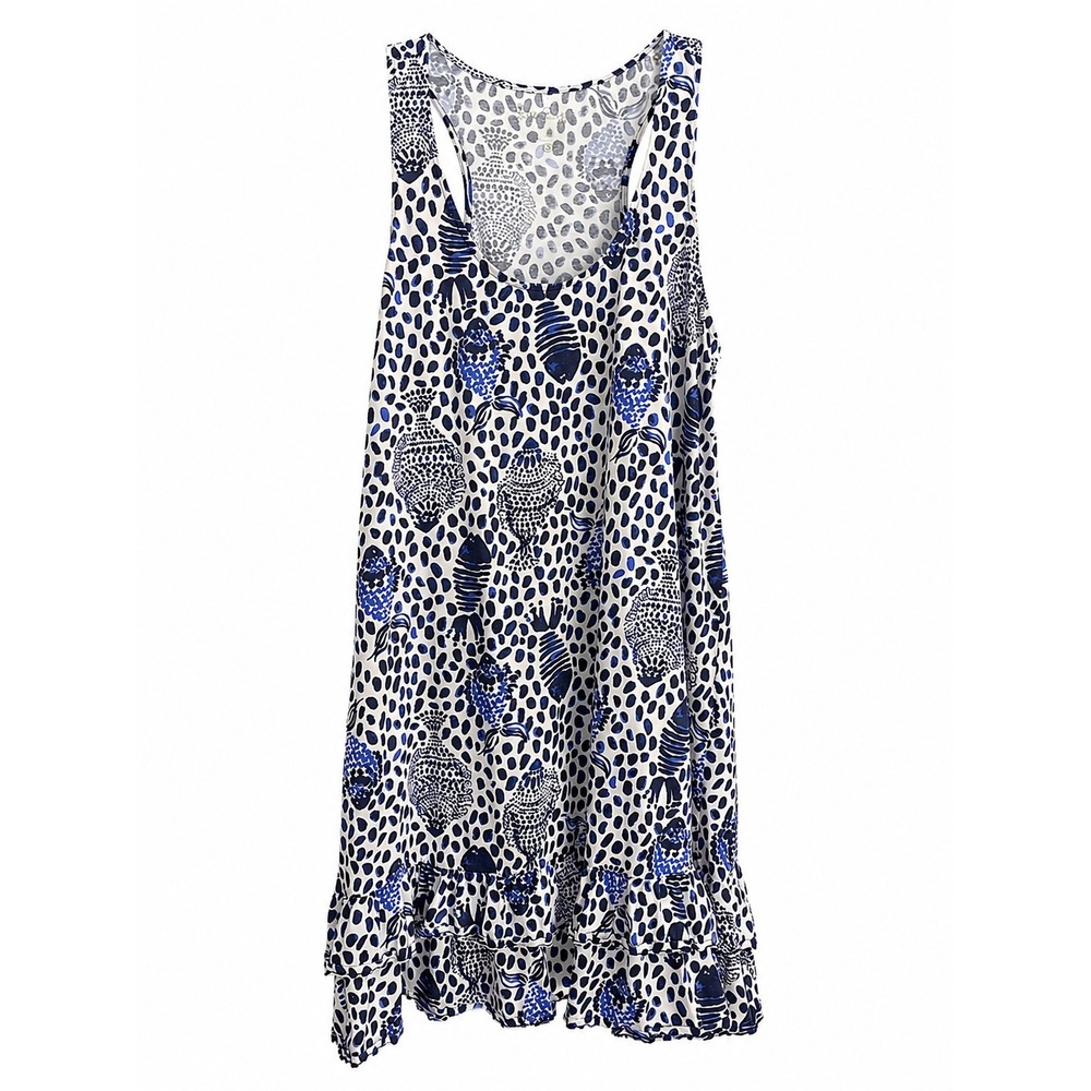 Lilly Pulitzer Evangelia Tank Dress Small Blue White Fish Print Pima Cotton $98